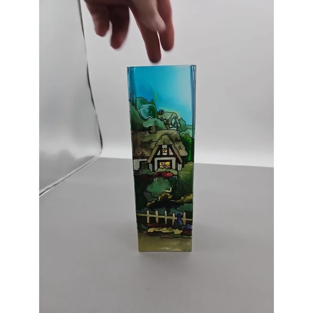 Vintage Joan Baker Hand Painted Glass Bible Quote Candle Holder Vase 10